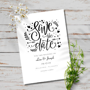 Save The Date Mariage minimaliste écriture rustique noir et blan
