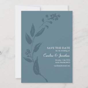 Save The Date Mariage Minimaliste Élégant Botanique Bleu Sarcell