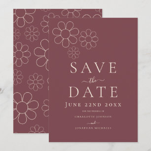 Save The Date Mariage Minimaliste Élégant Rétro Daisy Bourgogne