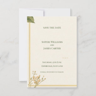 Save The Date Mariage minimaliste feuille botanique ivoire crème