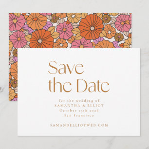 Save The Date Mariage minimaliste floral rose orange rétro bohèm