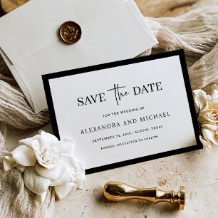 Save The Date Mariage Minimaliste Luxueux Noir et Blanc