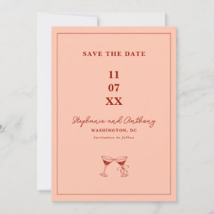 Save The Date Mariage minimaliste moderne à cadre rouge et corai