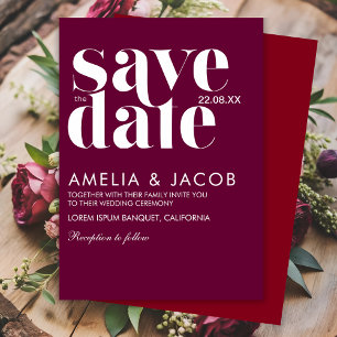 Save The Date Mariage minimaliste moderne bordeaux bordeaux fonc