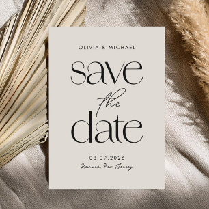 Save The Date Mariage minimaliste moderne noir et ivoire chic