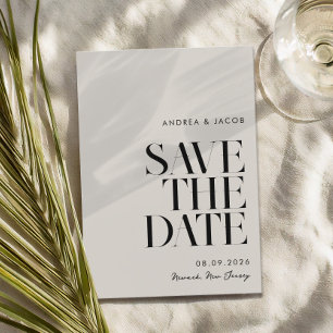 Save The Date Mariage minimaliste moderne noir et ivoire chic