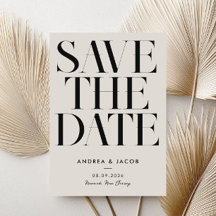 Save The Date Mariage minimaliste moderne noir et ivoire chic