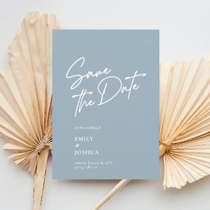 Save The Date Mariage Minimaliste Moderne Typographie Bleu Pouss