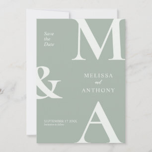 Save The Date Mariage Minimaliste Moderne Vert Sauge Économisez