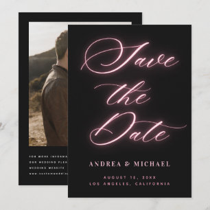 Save The Date Mariage minimaliste noir avec photo et code QR néo