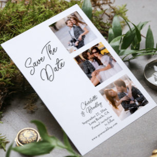 Save The Date Mariage minimaliste noir blanc quatre photos