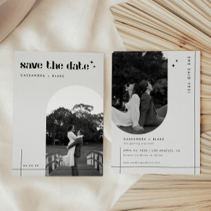 Save The Date Mariage minimaliste noir et blanc avec arche et 2 