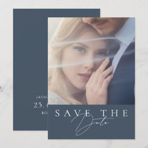 Save The Date Mariage Minimaliste Photo Bleu Ardoise
