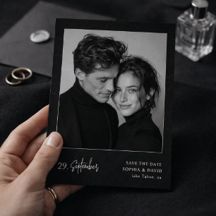 Save The Date Mariage Minimaliste Photo en Noir et Blanc Luxueux