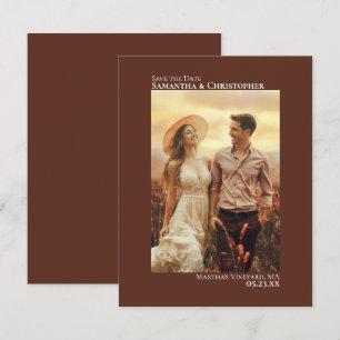 Save The Date Mariage Minimaliste Photo Verticale Marron Châtaig