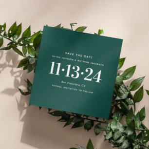 Save The Date Mariage minimaliste simple vert émeraude moderne