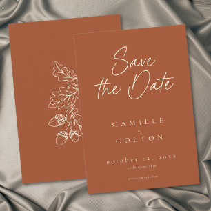 Save The Date Mariage minimaliste Terracotta feuille de chêne Au