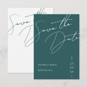Save The Date Mariage Minimaliste Typographie Écriture Vert Émer