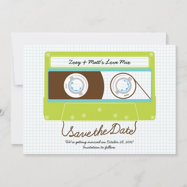 Save The Date Mariage Mixtape Rétro Indépendant Bleu / Vert Citr (Devant)