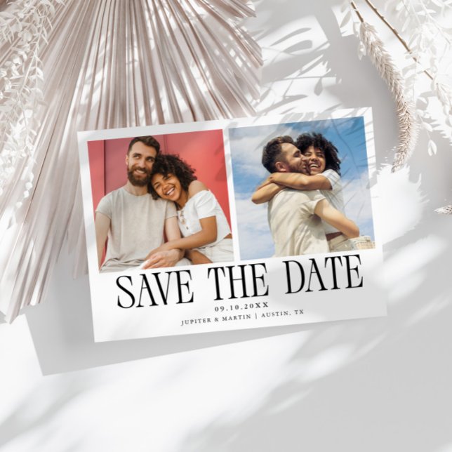 Save The Date Mariage Moderne 2-Photos Blanc (Créateur téléchargé)