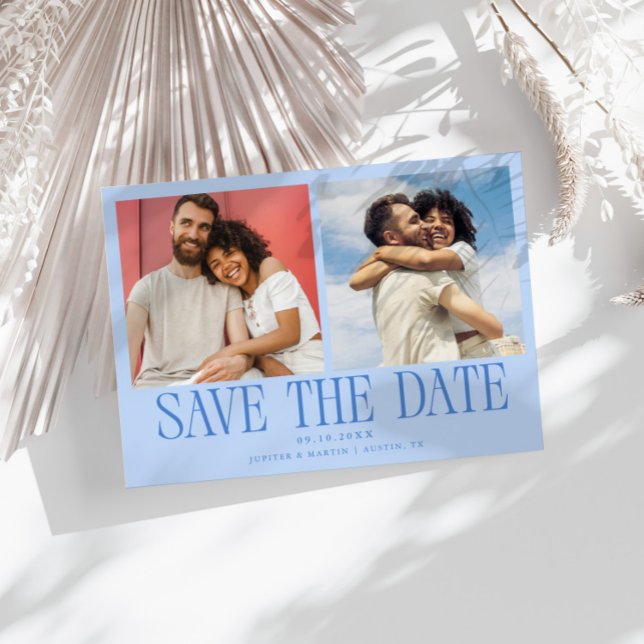 Save The Date Mariage Moderne 2-Photos Bleu Glacé (Créateur téléchargé)