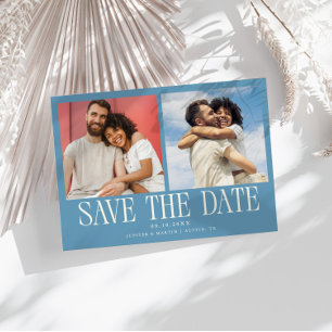 Save The Date Mariage Moderne 2-Photos Denim Bleu