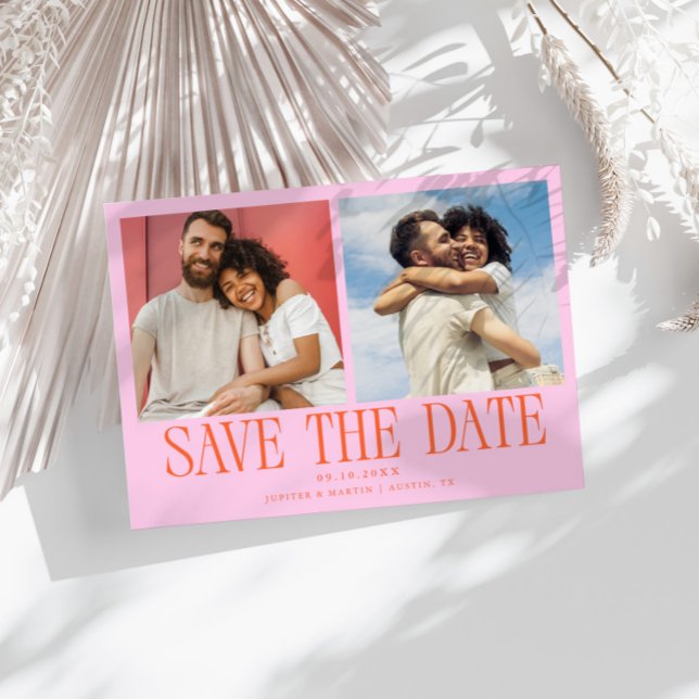 Save The Date Mariage Moderne 2-Photos Orange Rose (Créateur téléchargé)