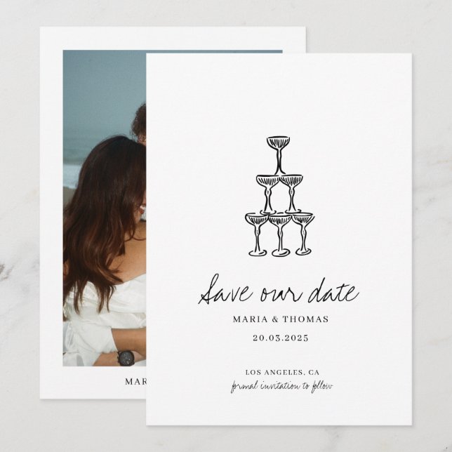 Save The Date Mariage Moderne à Dessin Main "Save the Date" (Devant / Derrière)