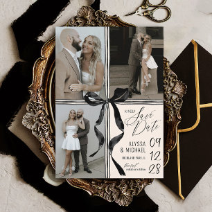 Save The Date Mariage Moderne à l'Aquarelle Noir et Ivoire avec