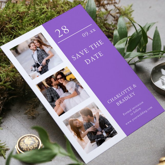 Save The Date Mariage Moderne Améthyste Quatre Photos (Créateur téléchargé)