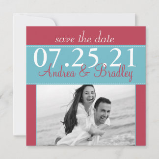 Save The Date Mariage Moderne Aqua Bleu Rouge Photo Enregistrer