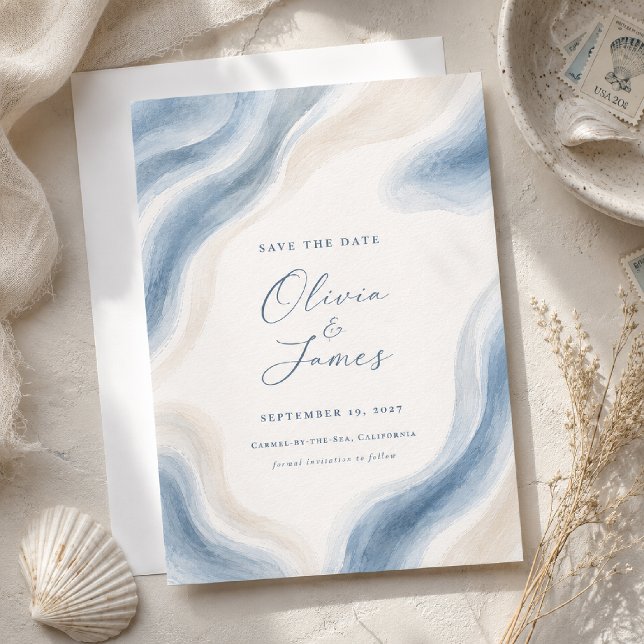 Save The Date Mariage Moderne Aquarelle Côtière (Créateur téléchargé)