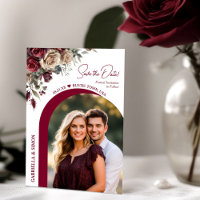 Mariage Moderne Arch Bourdon & Crème Roses & Photo
