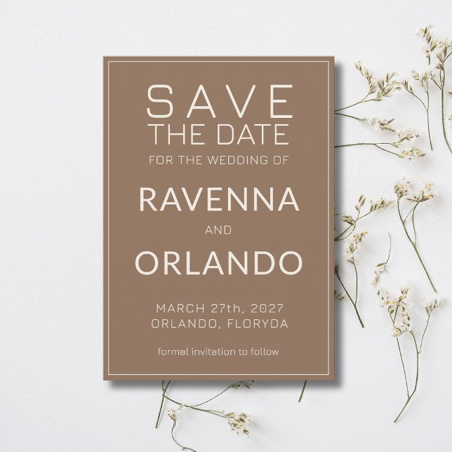 Save The Date Mariage Moderne Argenté Brun Moka à l'Ancienne (Créateur téléchargé)