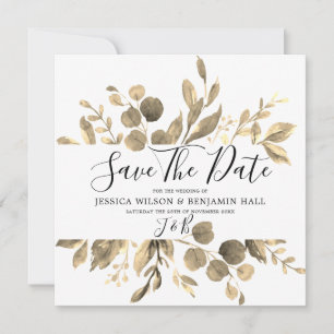 Save The Date Mariage Moderne aux Feuilles de Jardin Doré