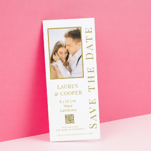 Save The Date Mariage moderne avec code QR photo or blanc