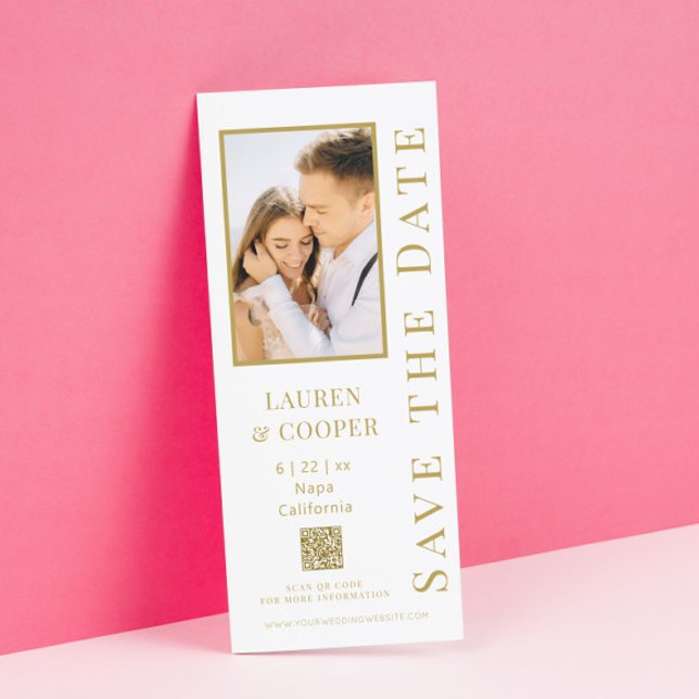 Save The Date Mariage moderne avec code QR photo or blanc (Créateur téléchargé)