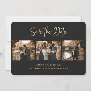 Save The Date Mariage moderne Black et Gold Foil 3 Photo