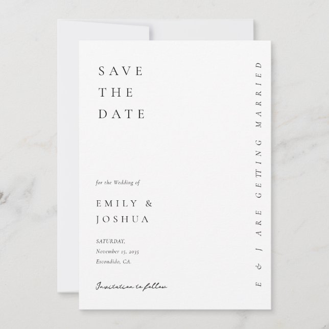 Save The Date Mariage moderne blanc élégant (Devant)