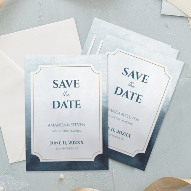 Save The Date Mariage Moderne Bleu (Modern blue abstract save the date cards)