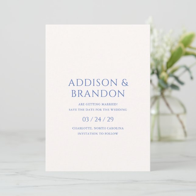 Save The Date Mariage moderne Bleu élégant (Debout devant)