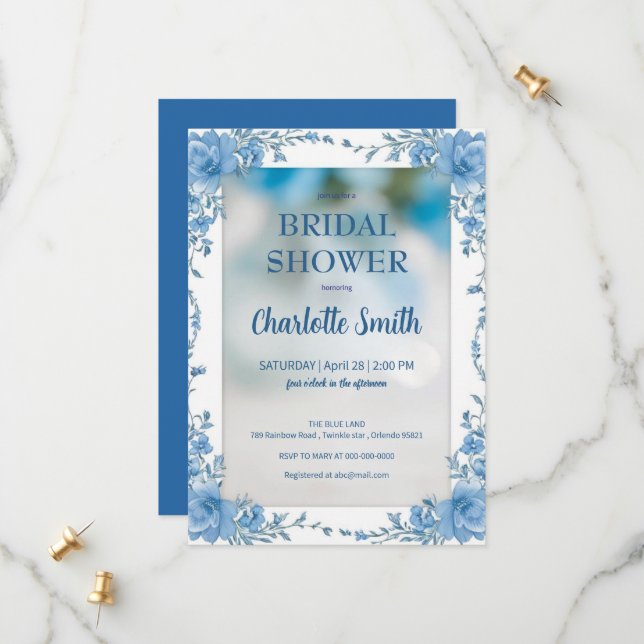 Save The Date Mariage moderne branché Blue chinoiserie (Devant/Arrière en situation)