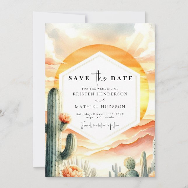 Save The Date Mariage moderne classique Cactus (Devant)