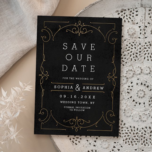 Save The Date Mariage moderne classique élégant noir et or (Black & Gold Elegant modern classic wedding Save The Date)
