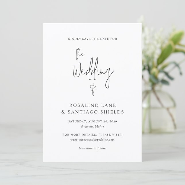 Save The Date Mariage Moderne Classique en Noir et Blanc (Debout devant)