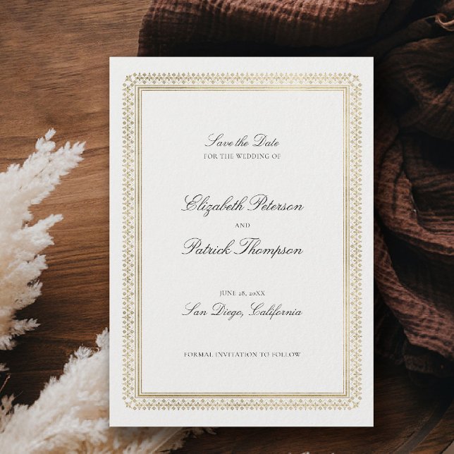 Save The Date Mariage Moderne Classique Formel Ivoire Lys Doré (formal traditional wedding save the date modern classic gold ivory deco ballroom calligraphy)