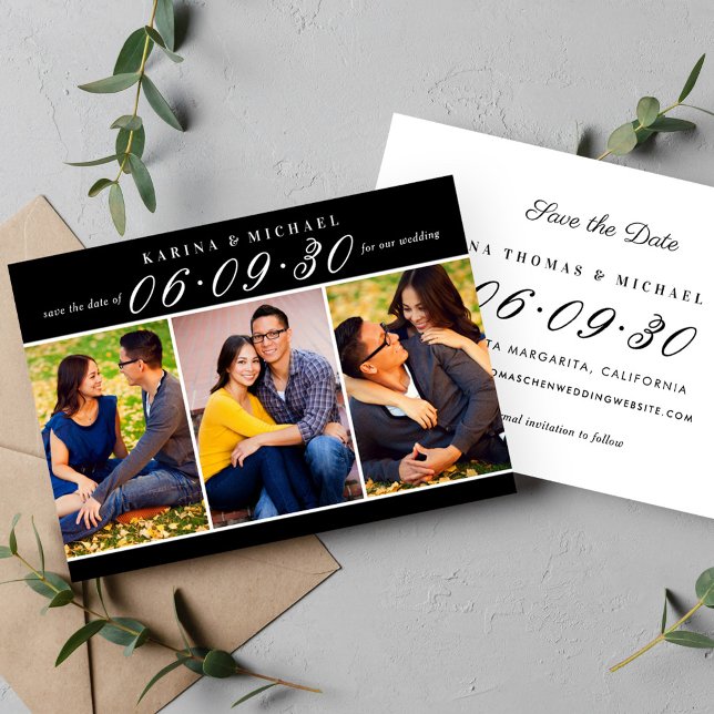 Save The Date Mariage Moderne Collage Photo Noir Trois (Créateur téléchargé)