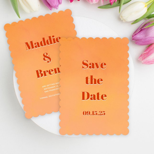 Save The Date Mariage Moderne Coucher de Soleil Orange Aquarelle (Créateur téléchargé)