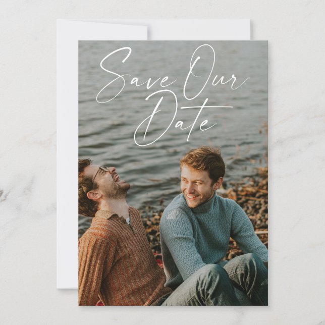 Save The Date Mariage Moderne Couple Minimaliste Photo Script (Devant)