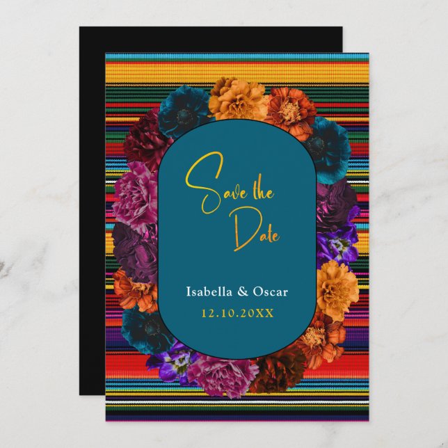 Save The Date Mariage moderne de fleurs mexicaines (Devant / Derrière)